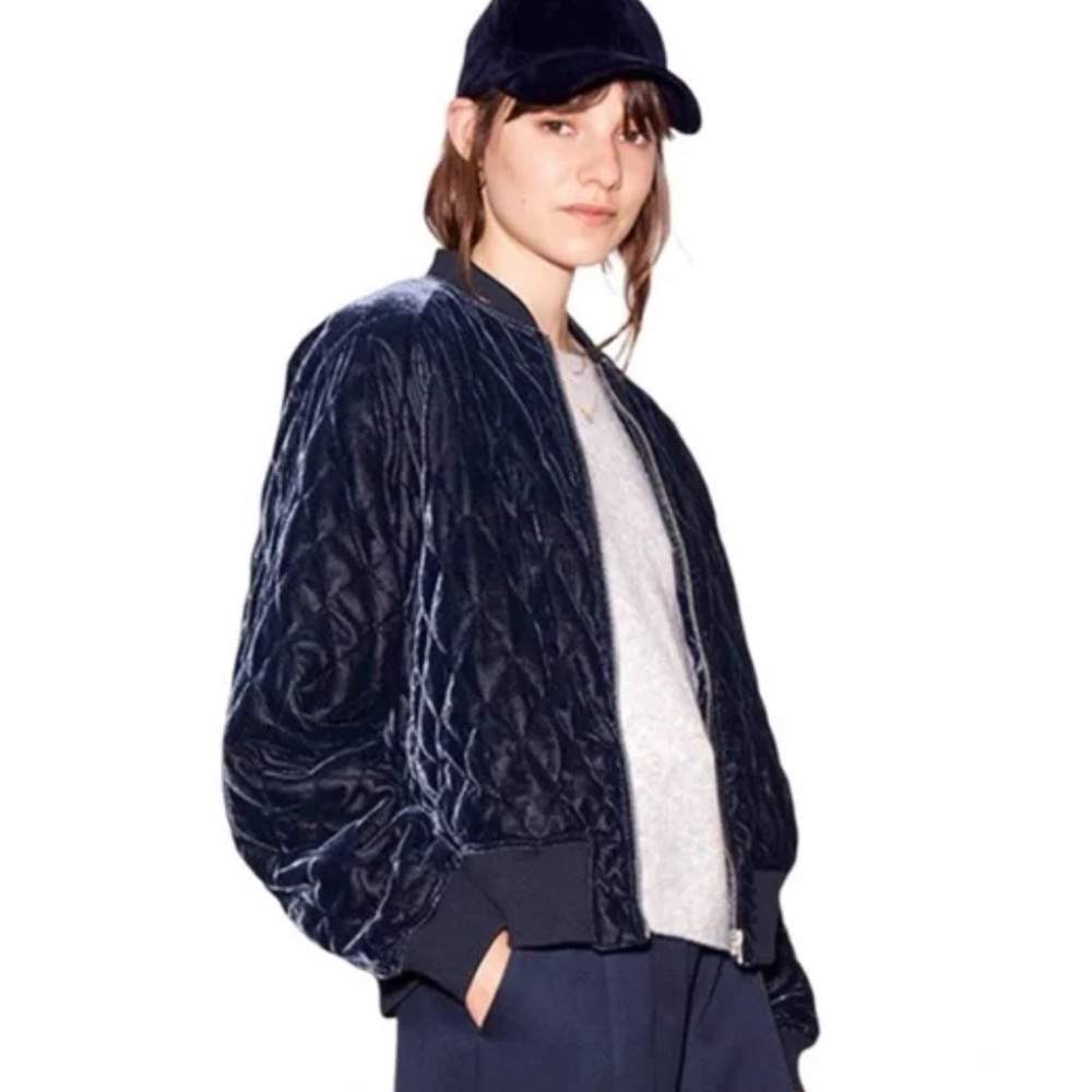 Wren and Willa Black Velvet Quilted Bomber Jacket